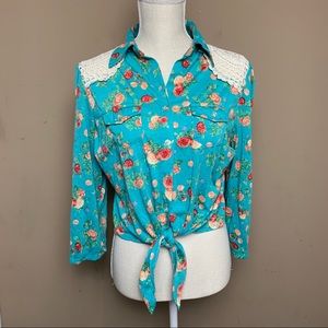 Roper Tie Up Crochet Shoulders Elastic Waist